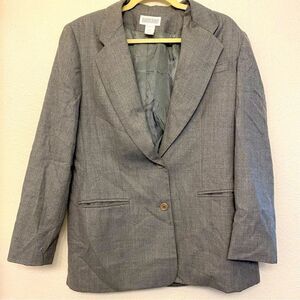 Lands End woman’s vintage 100% wool gray suit Buisness 2 button blazer jacket-12